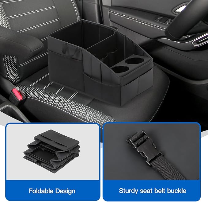 Car Seat Organizer,WHHMK Premium PU Leather Backseat Car Organizer Keep Tidy,Car Storage with 11 Storage Compartments and 2 Large Size Cup Holders,Passenger Seat Organizer for kids,Travel Accessories