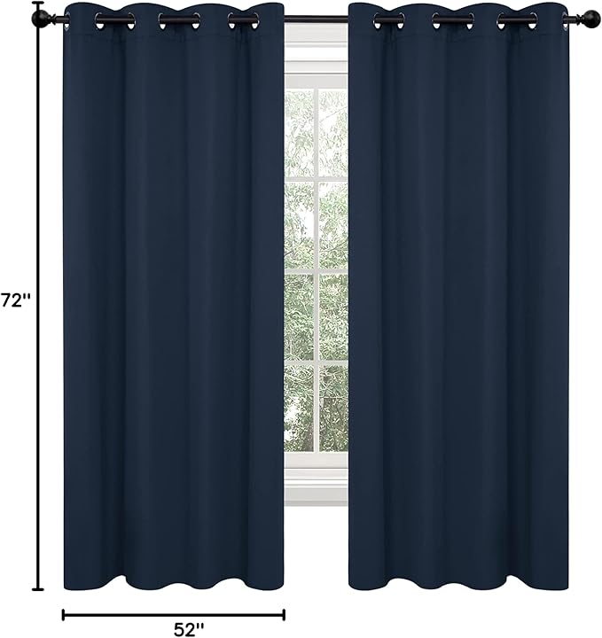 Deconovo Blackout Curtains for Bedroom – Set of 2 52W x 72L Inch Thermal Insulated & Noise Reducing Panels–Home Window Room Darkening Sustainable Grommet Drapes for Living Room and Nursery, Navy Blue