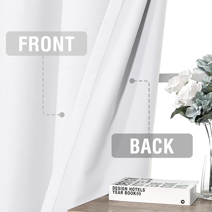 H.VERSAILTEX 100% Blackout Curtains for Bedroom Thermal Insulated Linen Textured Curtains Full Light Blocking Drapes Living Room Curtains 2 Panel Sets, 52x108 Inch, Heather White(Not Solid)