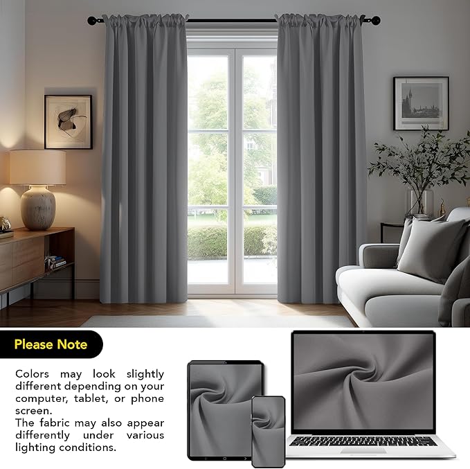 Deconovo Blackout Curtains, Thermal Insulated Rod Pocket Window Drapes, Noise Reducing, Oeko-TEX Certified, Room Darkening Curtains for Bedroom/Living Room, 2 Panels, Light Grey, 52W x 84L