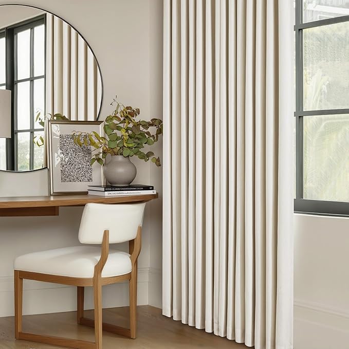 100% Black Out Curtains 80 Inch Length 2 Panels Pinch Pleated Back Tab Cream Beige Heat Blocking Window Boho Farmhouse Living Room Darkening Curtains Neutral Linen Blackout Drapes for Bedroom