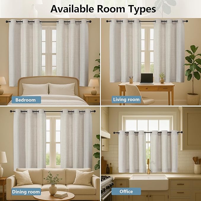 Chyhomenyc Curtains 96 Inch Length 2 Panels, Light Filtering Faux Linen Textured Soft Airy Curtains for Living Room, Thick Farmhouse Grommet Bedroom Drapes, 50Wx96L Inch, 2PCS, Linen Color