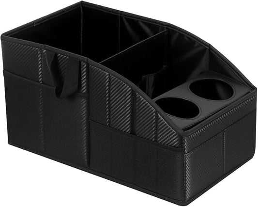 Car Seat Organizer,Premium PU Leather Backseat Car Organizer Keep Tidy,Car Storage with 11 Storage Compartments and 2 Large Size Cup Holders,Passenger Seat Organizer for kids (Carbon fiber texture)