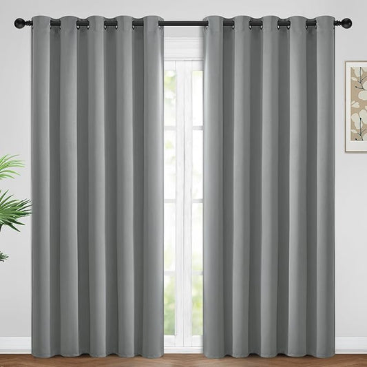 Yakamok Dove Grey Room Darking 96 Inch Length 2 Panel Sets for Livingroom Dining Room Darkening Thermal Insulated Bay Window Hotel Modern Elegant Black Out Sunblock Curtins/Bedroom, 62 x 96 Inches