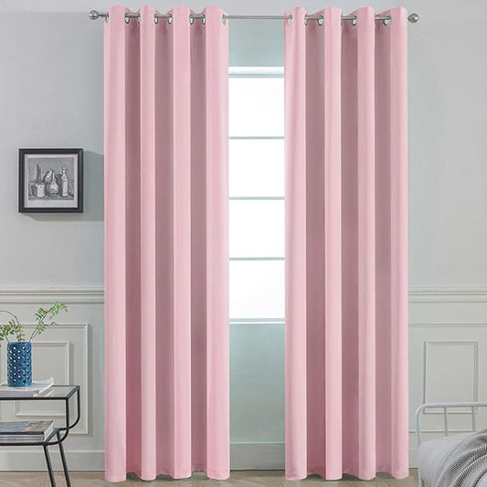 Yakamok Light Blocking Window Blackout Curtains Thermal Insulated Room Darkening Drapes for Bedroom,Solid Grommet Top Window Panels, 52x84 Inch, Pink, One Pair
