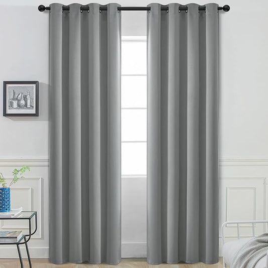 Yakamok Dove Grey Room Darking 96 Inch Length 2 Panel Sets for Livingroom Dining Room Darkening Thermal Insulated Bay Window Hotel Modern Elegant Black Out Sunblock Curtins/Bedroom,52 x 96 Inches