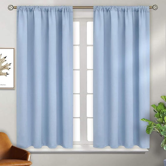 BGment Baby Blue Room Darkening Curtains 54 Inches Length for Kids Bedroom - Thermal Insulated Rod Pocket Short Window Curtain for Bathroom Kitchen, 42 x 54 Inch, 2 Panels