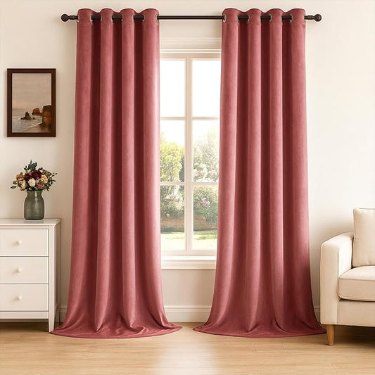 Topfinel Dusty Pink 102 Inches Long Custom Velvet Curtains, Internet Famous Dorm Luxury Curtains for Sliding Door Dinning Room,Grommet Pleated Room Darkening Heavy Curtain Drapes Bay Window 2 Panels