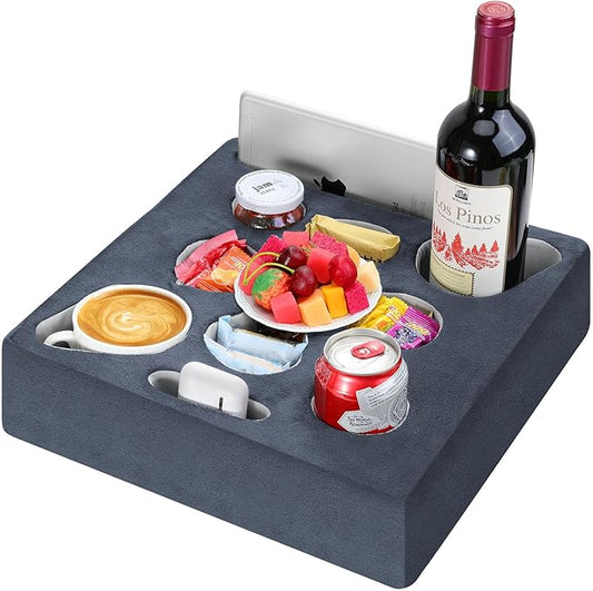MoKo Couch Cup Holder Pillow, Sofa Bed Cup Holder for Drinks, 7 Slot Tray Couch Drink Holder, Couch Caddy for Remote, Snacks, Drinks, Tablet, Cup Holder for Couch, Bed, Rv, Tv, Car, Man Cave, Boat