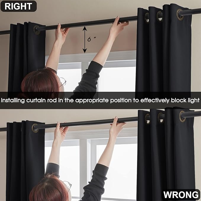 100% Blackout 340 GSM Curtain Panels , Heat and Full light Blocking Drapes with Grommets for Bedroom, Black Thermal Insulated Window Treatment Drapes for Living Room (Black, 2 Panels, 52 x 45 inch)
