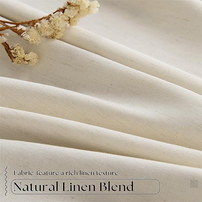 100% Black Out Curtains 80 Inch Length 2 Panels Pinch Pleated Back Tab Cream Beige Heat Blocking Window Boho Farmhouse Living Room Darkening Curtains Neutral Linen Blackout Drapes for Bedroom