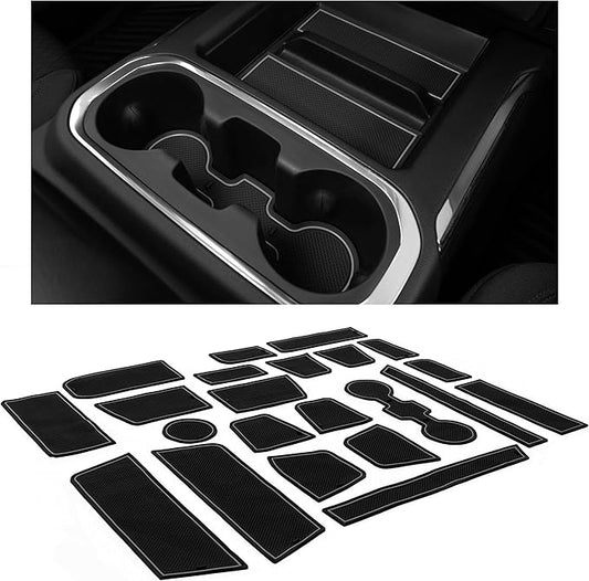 CupHolderHero Fits Chevy Silverado 1500 and GMC Sierra 2014-2022 - Non-Slip Anti-Dust Cup Holder Inserts, Center Console Liners, Door Pocket Mats, 23pc Set, Double Cab, Bucket Seats, Gray Trim