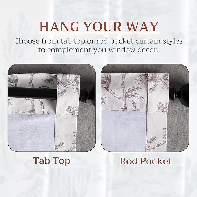 Maison d' Hermine Curtains for living room 100% Cotton 96 inch length One Panel Light Filtering Toile Curtains for Bedroom Windows with rod and loop Pockets Drapes (Jouy Paradise Beige, 50"W x 96"L)