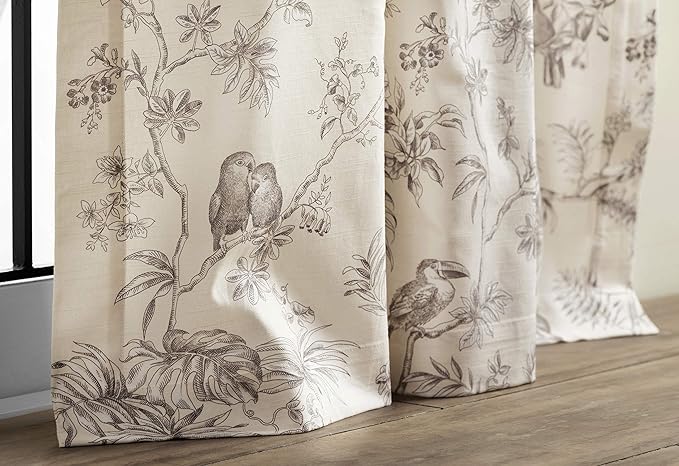 Maison d' Hermine Curtains for living room 100% Cotton 96 inch length One Panel Light Filtering Toile Curtains for Bedroom Windows with rod and loop Pockets Drapes (Jouy Paradise Beige, 50"W x 96"L)