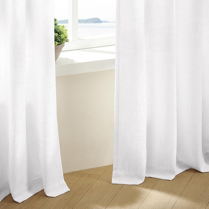 100 Inch Linen Pleated Curtains 2 Panels Set for Living Room Bedroom Farmhouse Cotton Linen Blend Back Tab Memory Shape Trained Pinch Pleat Window Curtain Snow White 100 Inch Length for Office Home