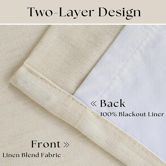 100% Black Out Curtains 80 Inch Length 2 Panels Pinch Pleated Back Tab Cream Beige Heat Blocking Window Boho Farmhouse Living Room Darkening Curtains Neutral Linen Blackout Drapes for Bedroom