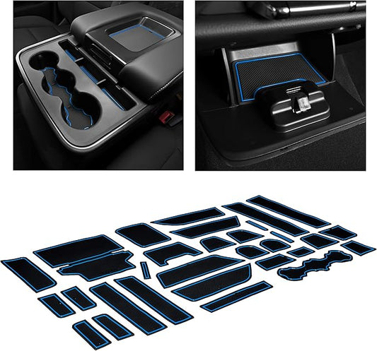 CupHolderHero fits Chevy Silverado 1500 Accessories & GMC Sierra 2014-2022 Premium Custom Interior NonSlip Anti Dust Cup Holder Insert,Console Liner Mats, 20pc Set (CrewCab with BenchSeats)(Blue Trim)