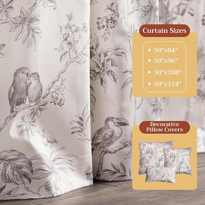 Maison d' Hermine Curtains for living room 100% Cotton 96 inch length One Panel Light Filtering Toile Curtains for Bedroom Windows with rod and loop Pockets Drapes (Jouy Paradise Beige, 50"W x 96"L)